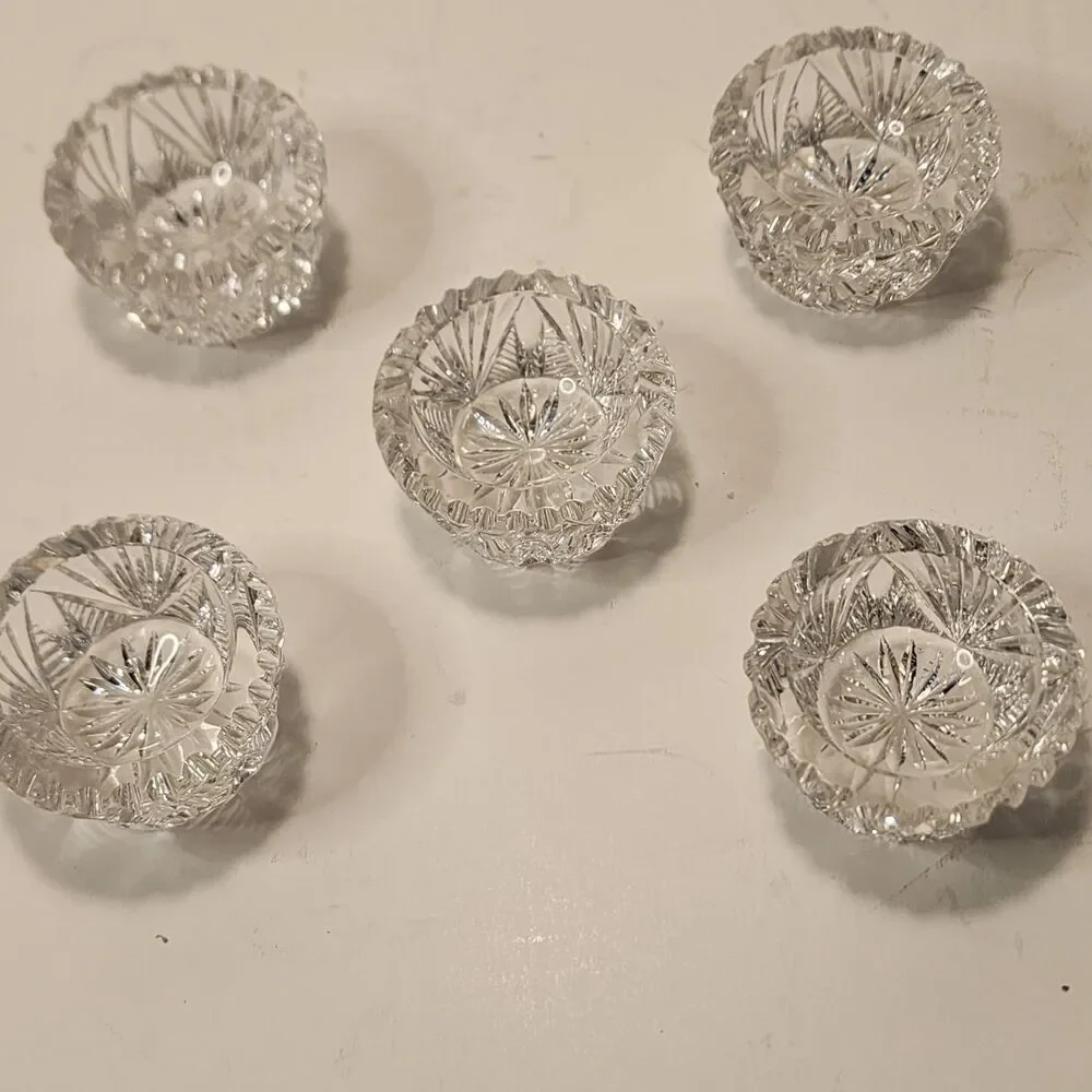 Set of 5 Vintage Cut Crystal Salt Cellars  American Brilliant Period Starburst
